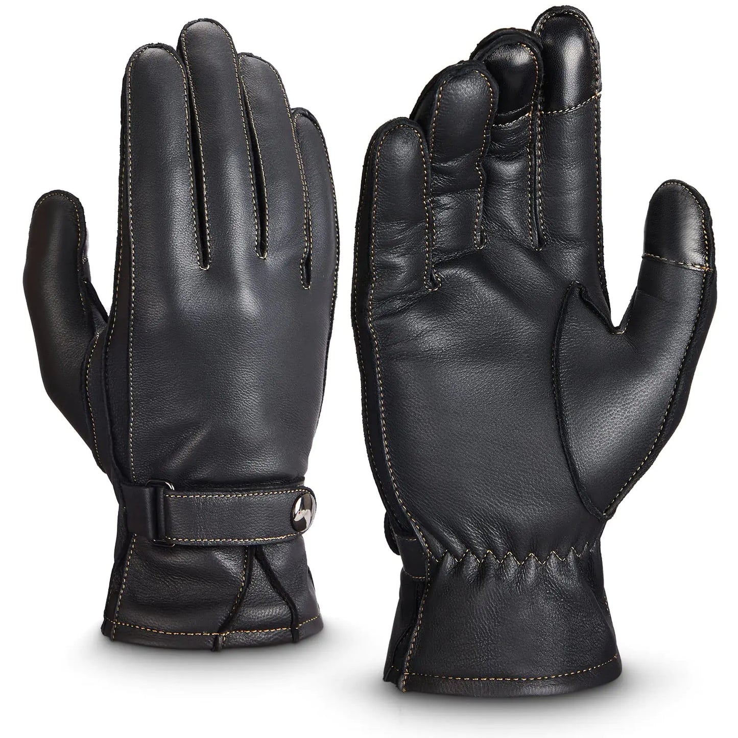 KEMIMOTO Winter Genuine Leather Gloves Cashmere Lined Gloves for Men Women Touchscreen Texting Riding Driving Motorcycle Black Glove Short Wrist