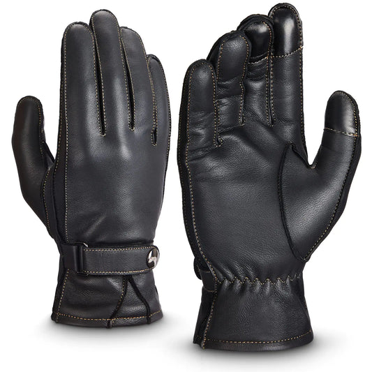 KEMIMOTO Winter Genuine Leather Gloves Cashmere Lined Gloves for Men Women Touchscreen Texting Riding Driving Motorcycle Black Glove Short Wrist