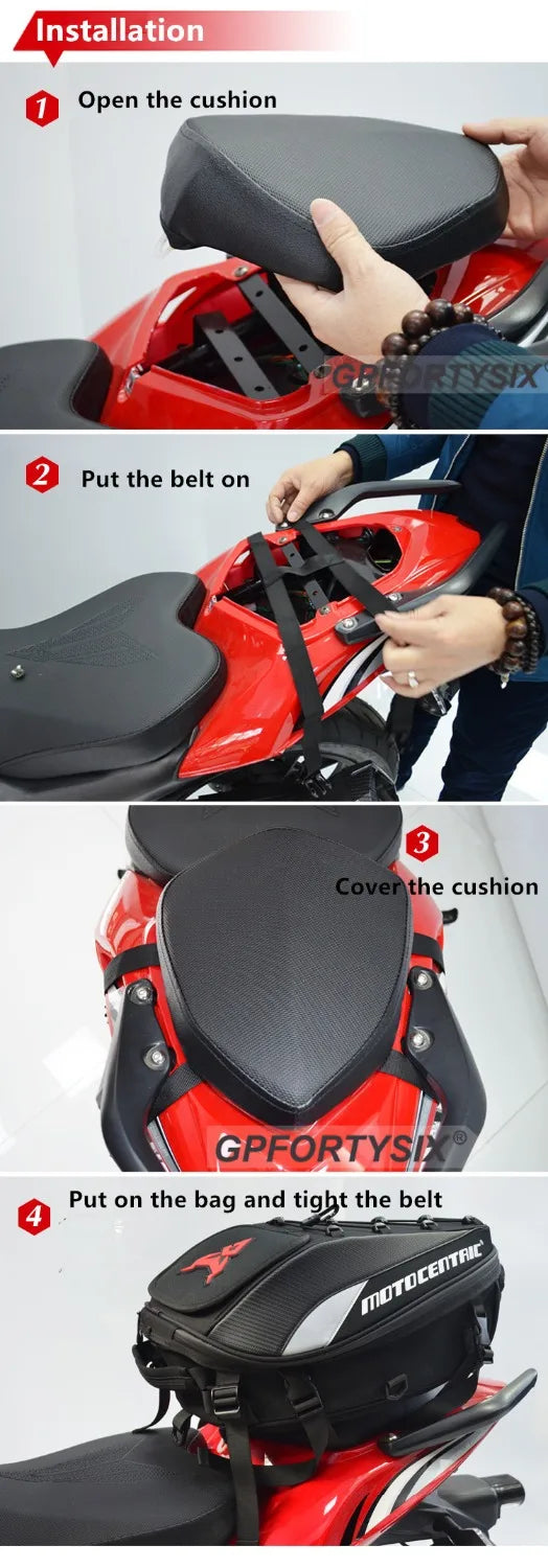 MOTOCENTRIC Motorcycle Back Seat Bags Waterproof Tail Bag Rear Seat Bag Multifunctional Motorbike Helmet Bag Moto Rider Backpack