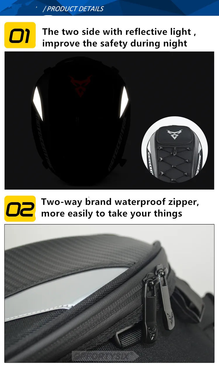 MOTOCENTRIC Motorcycle Back Seat Bags Waterproof Tail Bag Rear Seat Bag Multifunctional Motorbike Helmet Bag Moto Rider Backpack