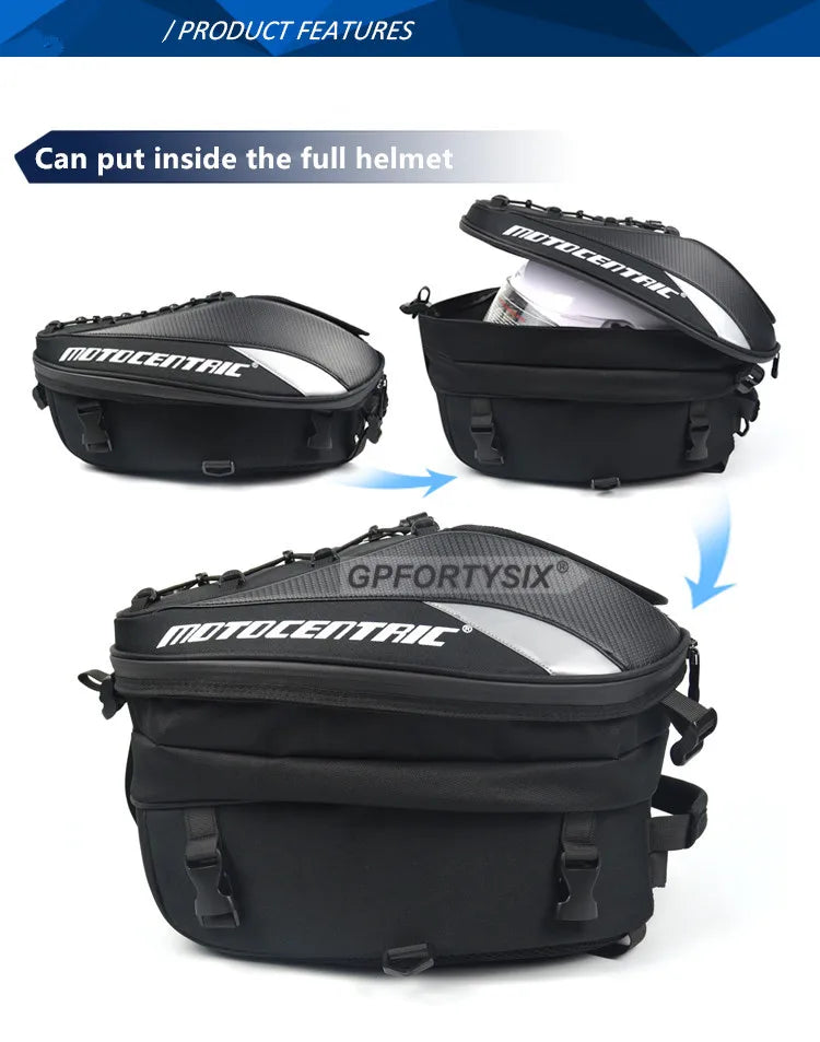 MOTOCENTRIC Motorcycle Back Seat Bags Waterproof Tail Bag Rear Seat Bag Multifunctional Motorbike Helmet Bag Moto Rider Backpack