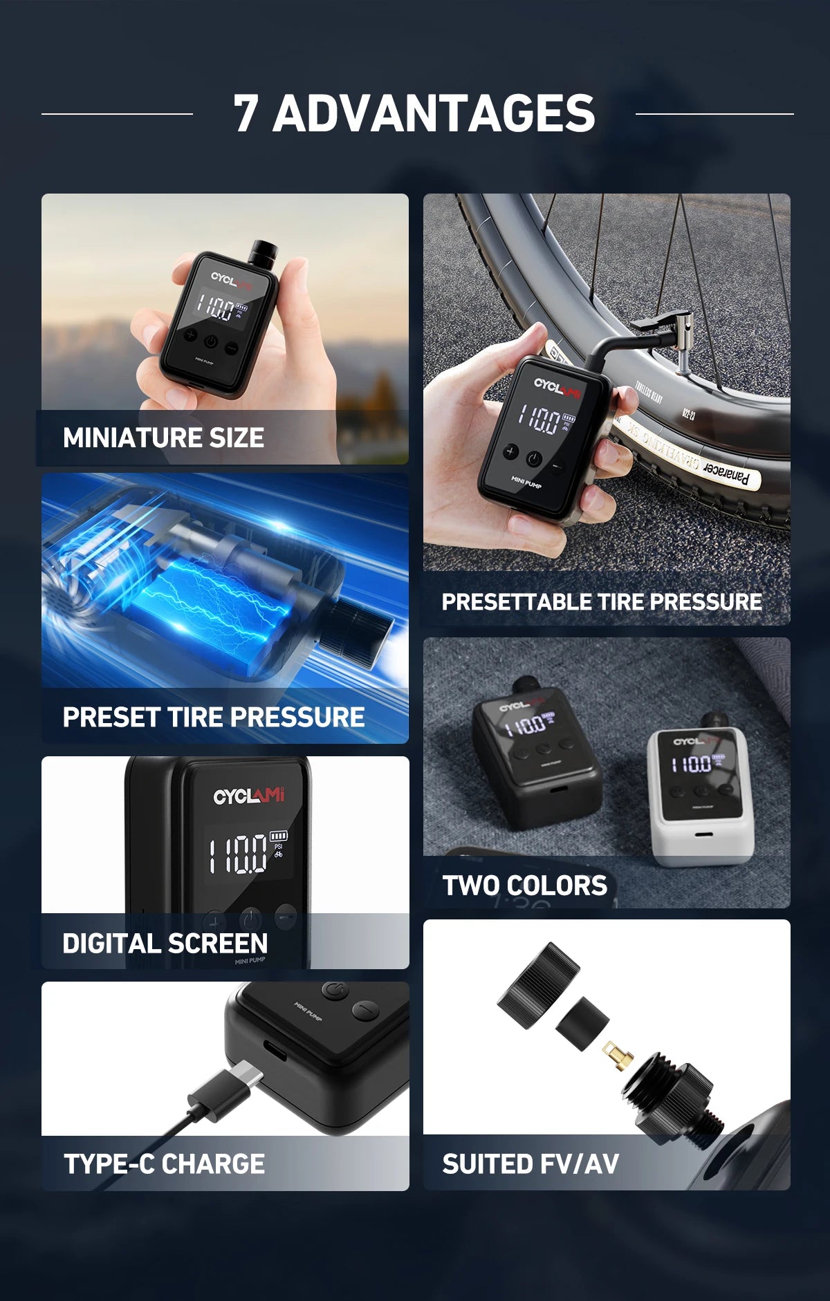 150PSI Portable Pocket Bike Electric Air Pump Schrader Presta Valve MTB MINI Rechargeable Compressor Tire Inflator CYCLAMI HW125