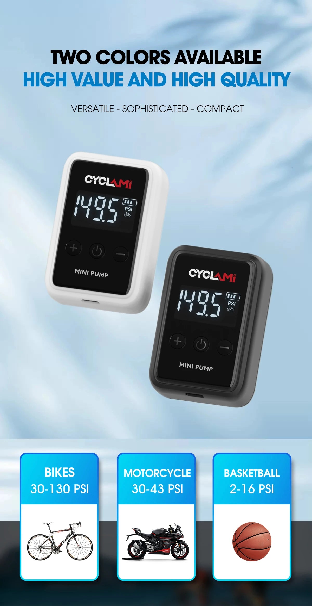 150PSI Portable Pocket Bike Electric Air Pump Schrader Presta Valve MTB MINI Rechargeable Compressor Tire Inflator CYCLAMI HW125