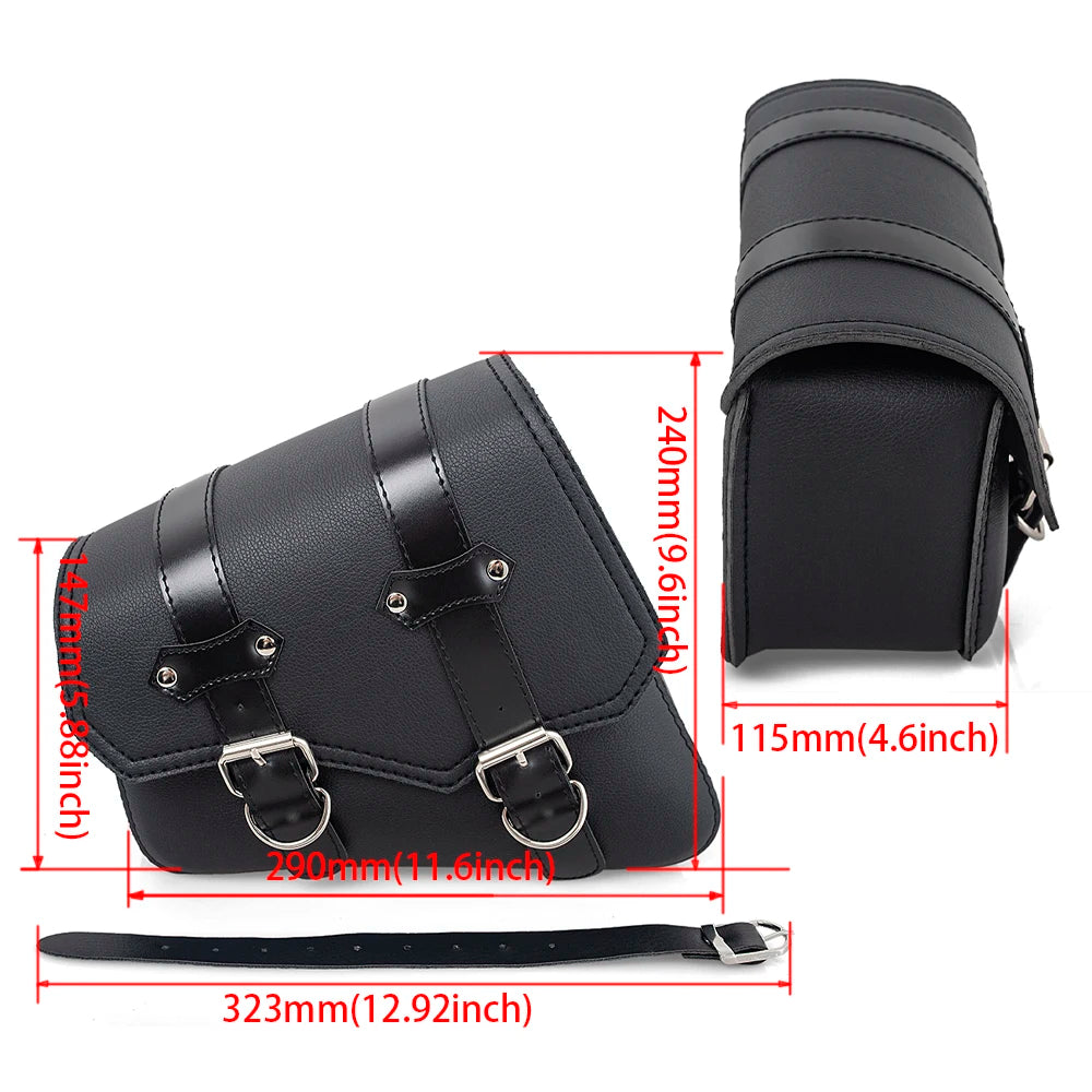 Motorcycle Side Saddle Bags PU Leather Swing Arm Tool Bag Bottle Holder Cafe Racer Storage Luggage Bag Waterproof For Cruiser