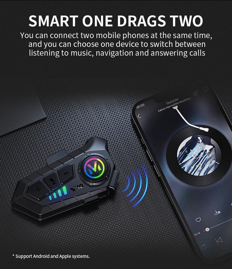 Helmet Bluetooth 5.3 Headset 2000Mah Ultra-Long Life Waterproof Noise Reduction High Definition MP3 Music Player Speaker