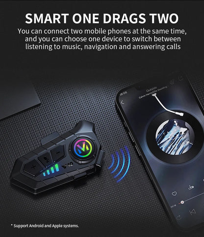 Helmet Bluetooth 5.3 Headset 2000Mah Ultra-Long Life Waterproof Noise Reduction High Definition MP3 Music Player Speaker