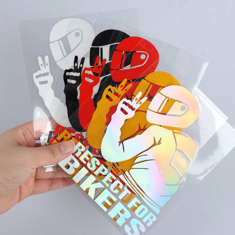 Motorcycle Reflector Sticker Decal Waterproof Helmet Reflective Stickers Motorcycle Car Red Respect for Bikers Vinyl 3D Stickers