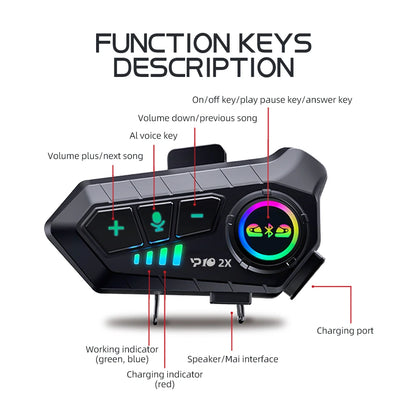 Kebidumei YP10 2X Wireless Bluetooth5.3 Motorcycle Helmet Intercom Headset Waterproof 300 m Intercomunicador Speaker Earphone