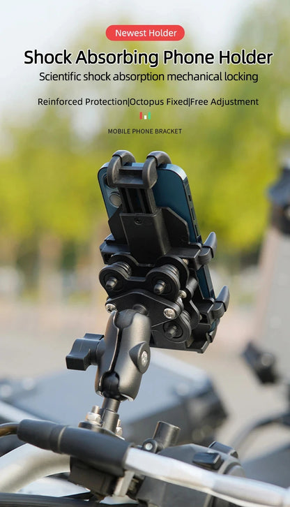 Motorcycle Phone Mount Holder With Shock Absorption & Shockproof Clip - Secure Phone Mount for Motorcycle Riding phone holder