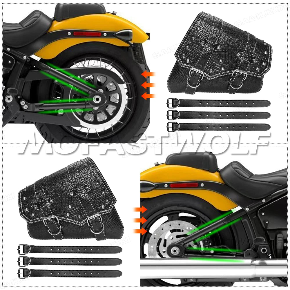 Motorcycle Bag For Harley Sportster Honda Suzuki Yamaha Kawasaki Leather Motorcycle Saddle Bag Waterproof Side Bags Tool Pouch