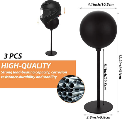 Helmet Stands, Rotatable, for Motorcycle Helmets, Hats, Hats and Rugby Helmets, Black, 3 Pieces Standing Helmet Stand