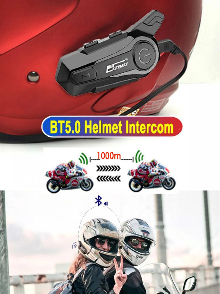 Moto Helmet Intercom Headset Bluetooth-compatible 5.0 Motorcycle Earphones Wireless Interphone Speaker Headphone Handsfree Call