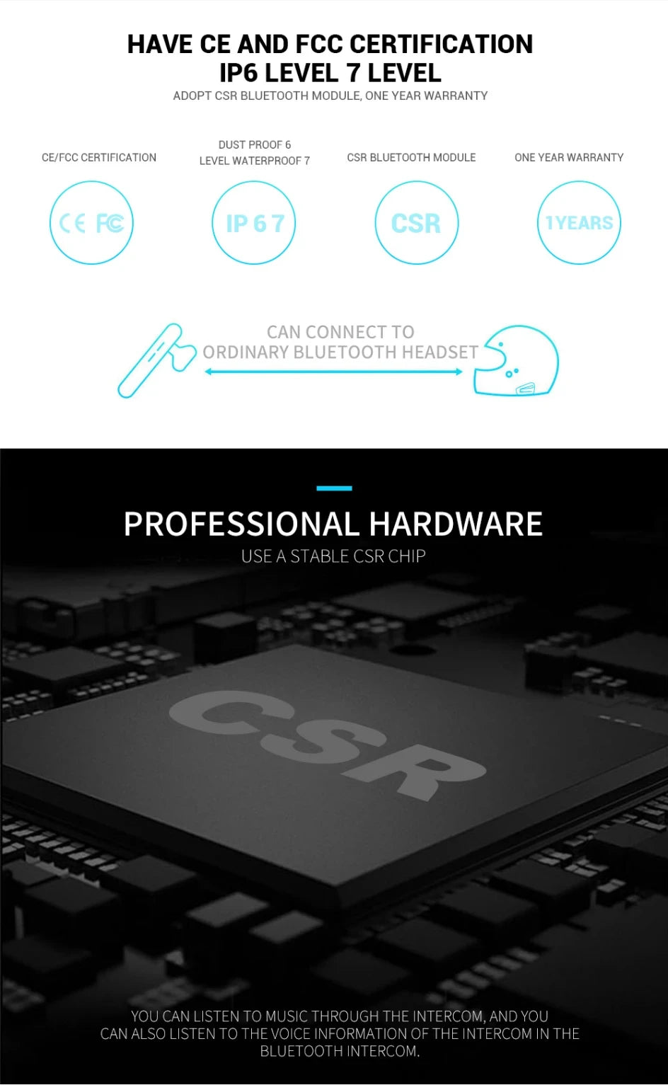 Waterproof Motorcycle Intercom Helmet Headset Helmet Speaker Interphone Moto Headset Wireless Intercomunicador 1200M