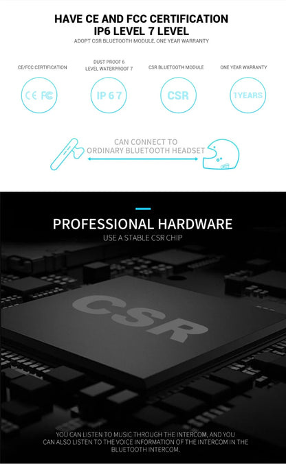 Waterproof Motorcycle Intercom Helmet Headset Helmet Speaker Interphone Moto Headset Wireless Intercomunicador 1200M