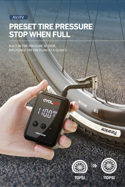 150PSI Portable Pocket Bike Electric Air Pump Schrader Presta Valve MTB MINI Rechargeable Compressor Tire Inflator CYCLAMI HW125