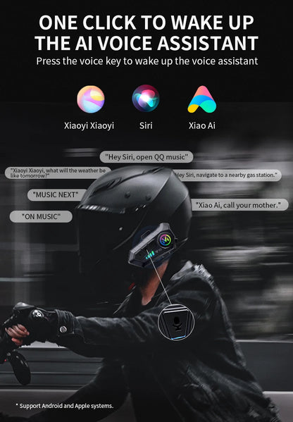 Helmet Bluetooth 5.3 Headset 2000Mah Ultra-Long Life Waterproof Noise Reduction High Definition MP3 Music Player Speaker