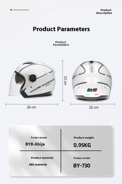 Motorcycle Open Face Helmet For Men And Women Dual Lens Sun Visor Face Shield Top Lightweight Scooter Bike Retro 3/4 Helmet