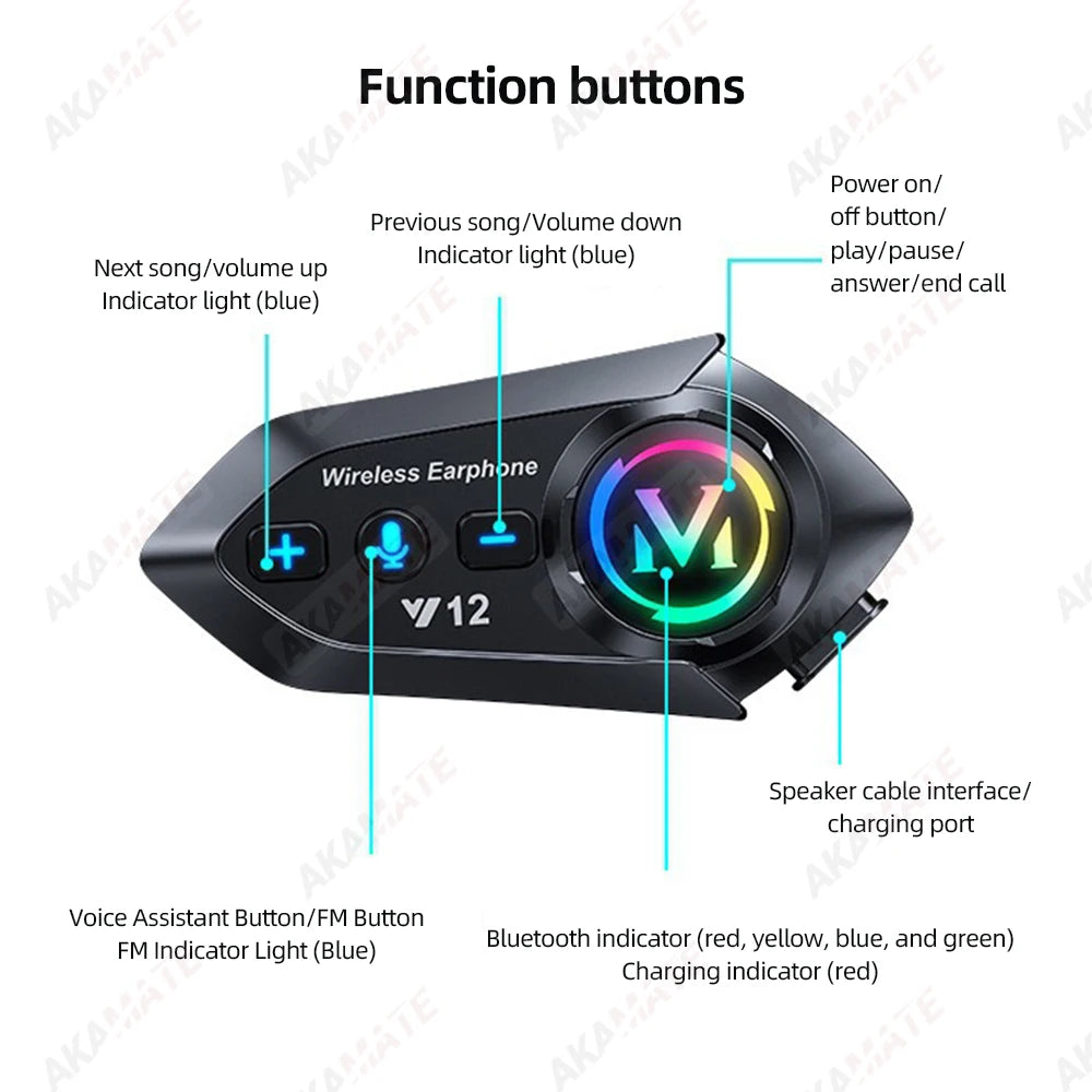 Motorcycle Helmet Bluetooth Headset Super Long Standby Wireless Hands-free Music Player Speaker Waterproof  Motorbike Earphone