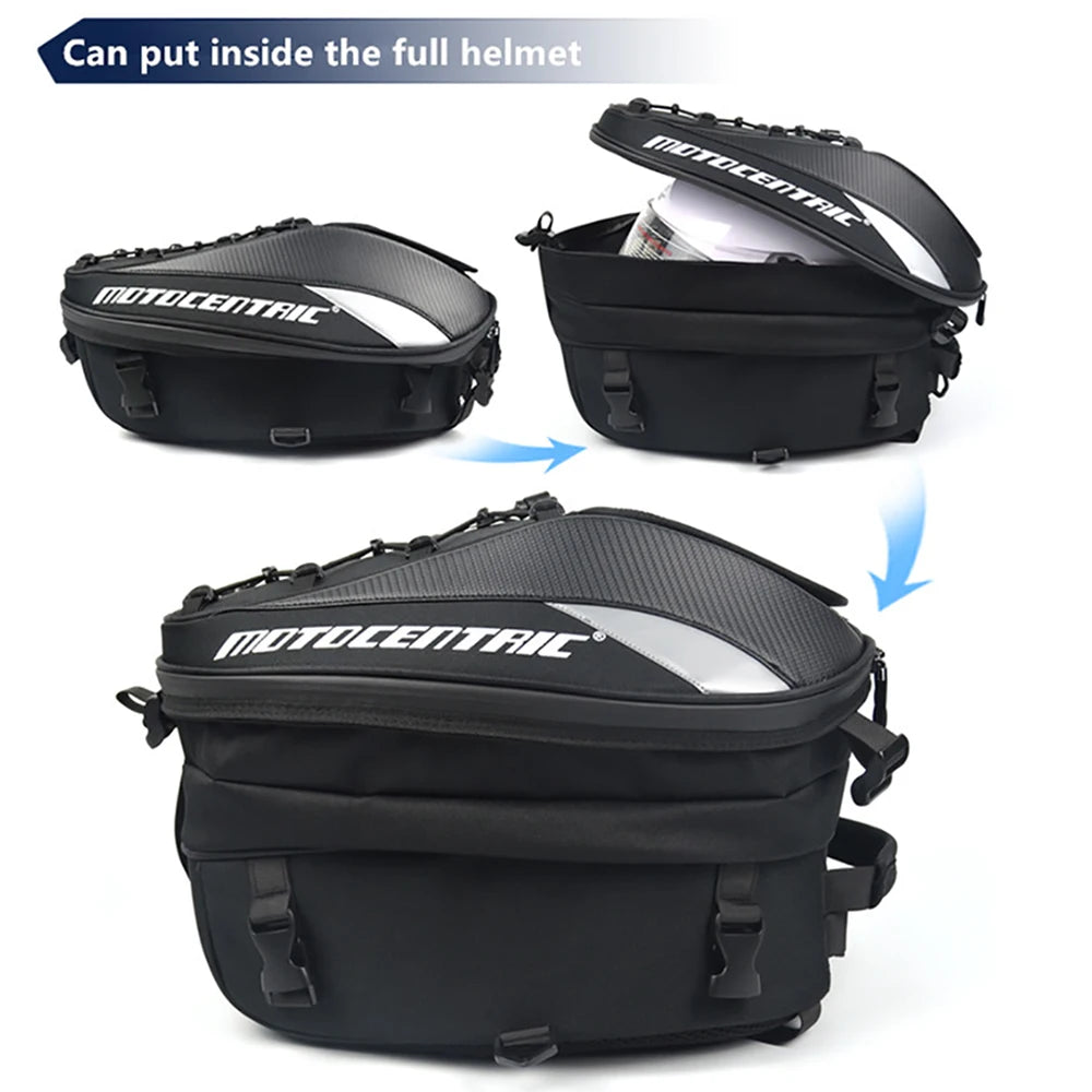 MOTOCENTRIC Motorcycle Back Seat Bags Waterproof Tail Bag Rear Seat Bag Multifunctional Motorbike Helmet Bag Moto Rider Backpack