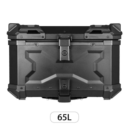 65L Motorcycle Top Box Aluminum Rear Luggage Storage Tool Case Universal Motorbike Tail Box with Fitting Plate and Fixings