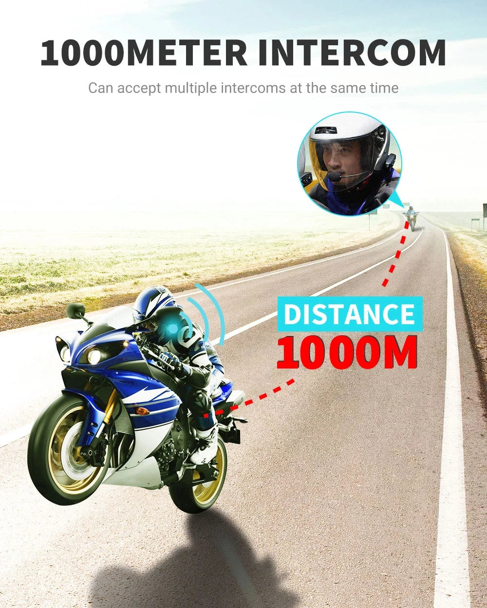 Waterproof Motorcycle Intercom Helmet Headset Helmet Speaker Interphone Moto Headset Wireless Intercomunicador 1200M