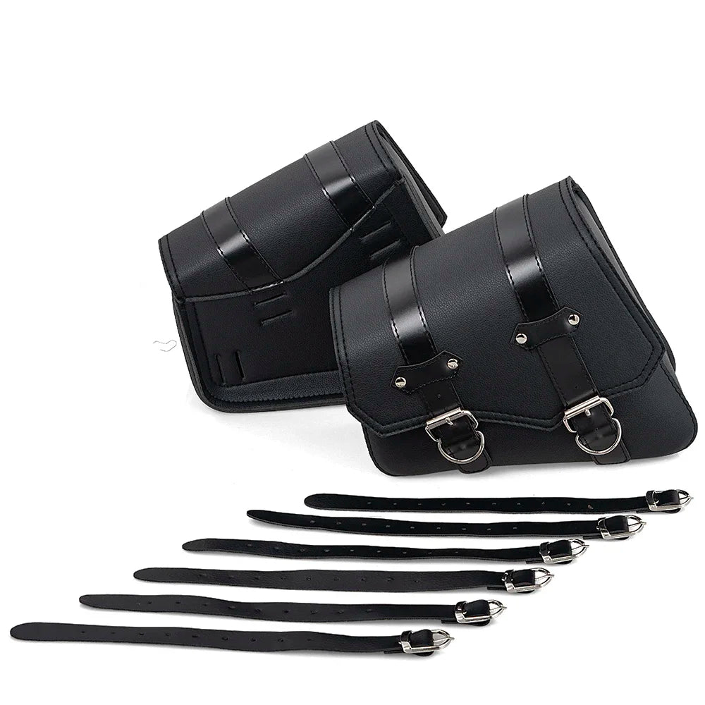 Motorcycle Side Saddle Bags PU Leather Swing Arm Tool Bag Bottle Holder Cafe Racer Storage Luggage Bag Waterproof For Cruiser