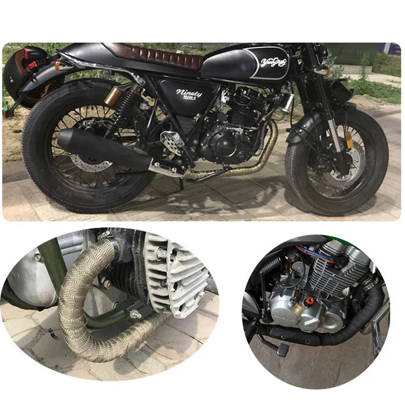 Motorcycle Car Exhaust Pipe Wrap Tape Heat Wrap Blue Black 1.5 Meters Car Exhaust Pipe Wrap Insulation Fiber Tape Auto Accessory