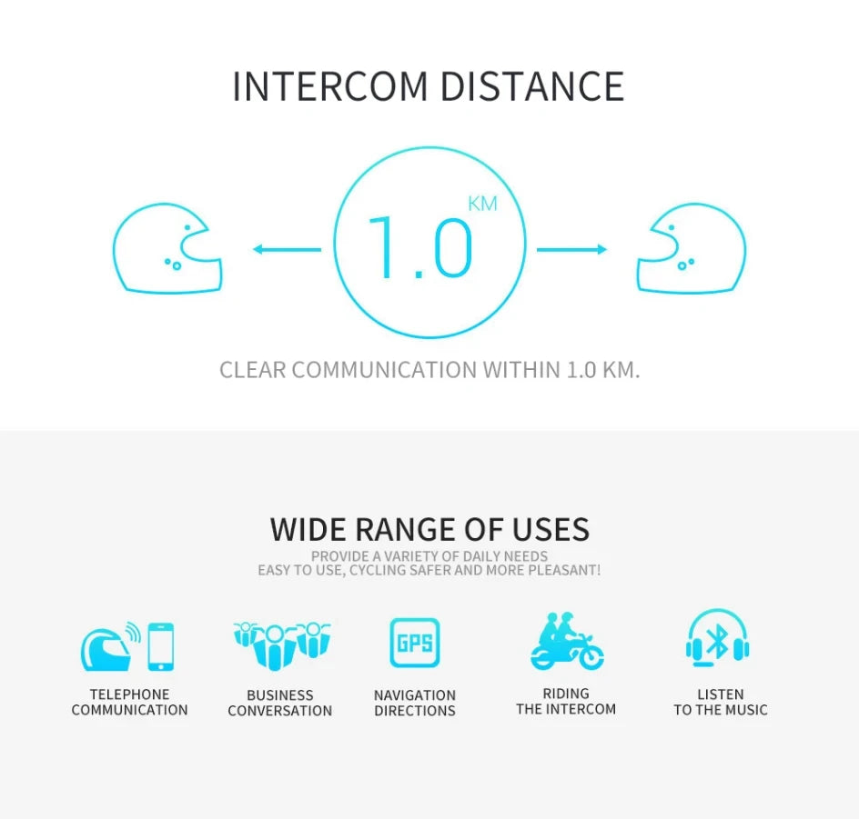 Waterproof Motorcycle Intercom Helmet Headset Helmet Speaker Interphone Moto Headset Wireless Intercomunicador 1200M