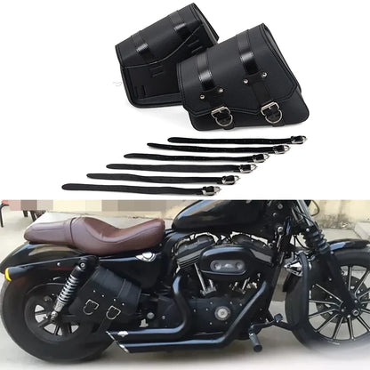 Motorcycle Side Saddle Bags PU Leather Swing Arm Tool Bag Bottle Holder Cafe Racer Storage Luggage Bag Waterproof For Cruiser
