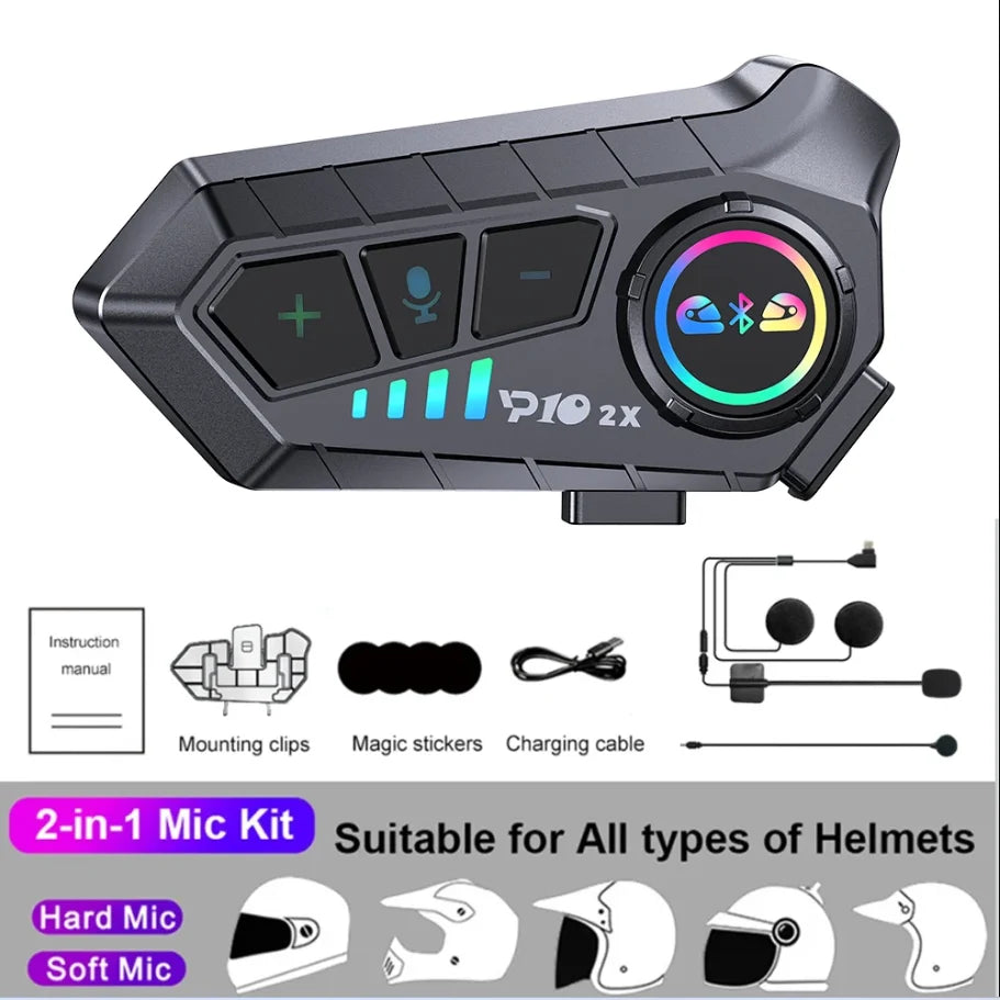 Kebidumei YP10 2X Wireless Bluetooth5.3 Motorcycle Helmet Intercom Headset Waterproof 300 m Intercomunicador Speaker Earphone