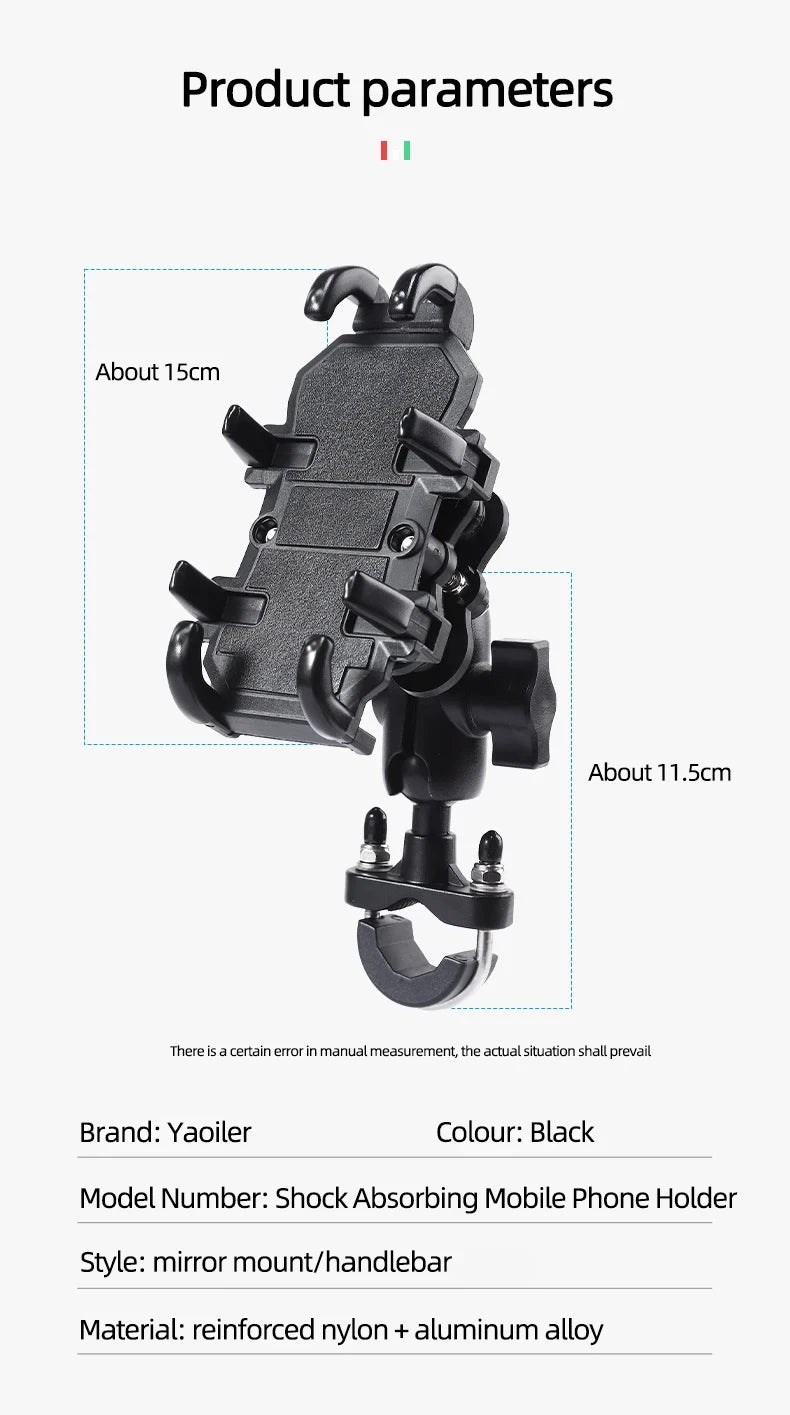 Motorcycle Phone Mount Holder With Shock Absorption & Shockproof Clip - Secure Phone Mount for Motorcycle Riding phone holder