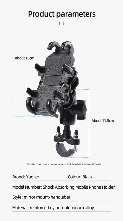 Motorcycle Phone Mount Holder With Shock Absorption & Shockproof Clip - Secure Phone Mount for Motorcycle Riding phone holder