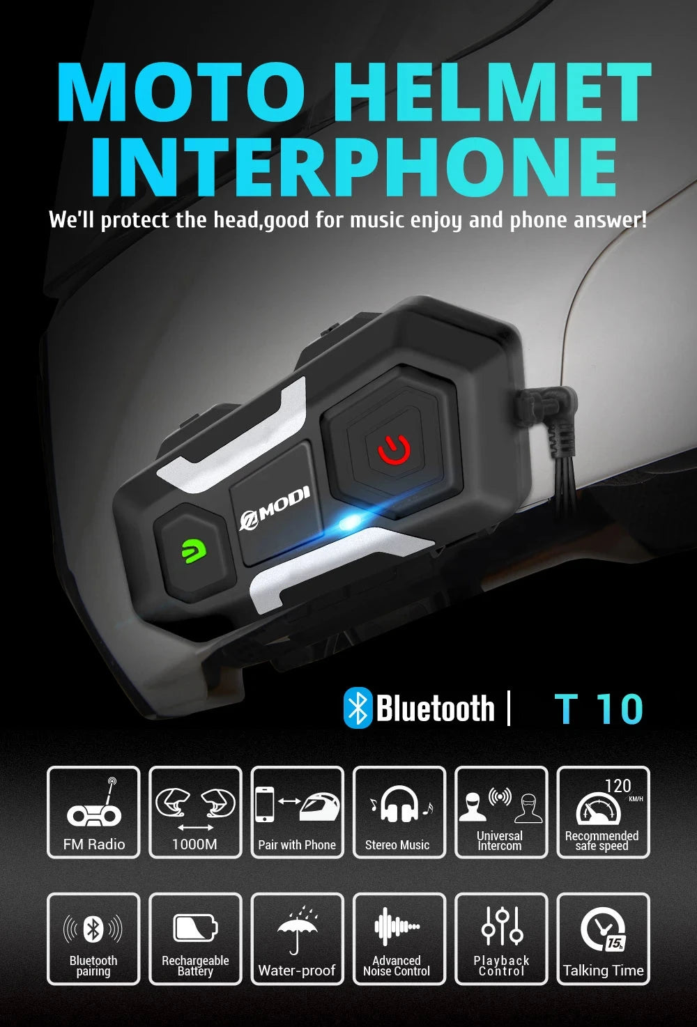 Waterproof Motorcycle Intercom Helmet Headset Helmet Speaker Interphone Moto Headset Wireless Intercomunicador 1200M