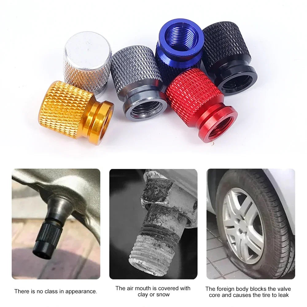 Car Wheel Tire Valve Caps Tyre Stem Covers Airdust Waterproof Aluminum Alloy American Style Valves 12mm Universal Motorcycle
