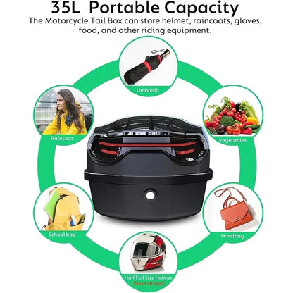 1pc 35L Motorcycle Top Box, Motorcycle Trunk ABS Material Wear-Resistant with Lock, Motorcycle Accessories,Motorcycle Helmet