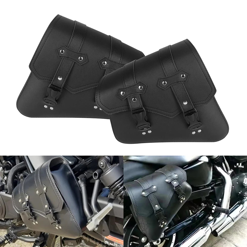 Black Motorcycle Saddlebags Side Tool Bag Luggage Saddle Bags Pouch PU Leather Universal For Honda Suzuki Kawasaki Yamaha