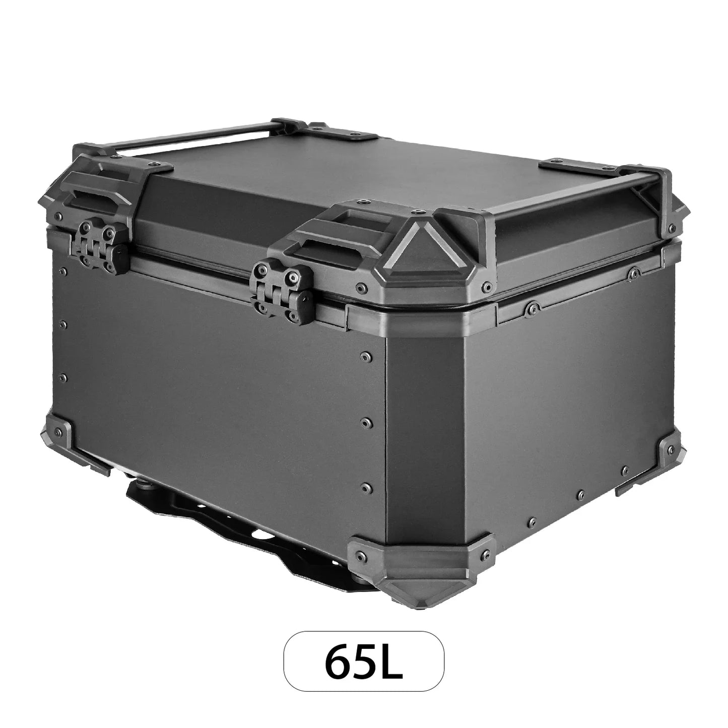 65L Motorcycle Top Box Aluminum Rear Luggage Storage Tool Case Universal Motorbike Tail Box with Fitting Plate and Fixings