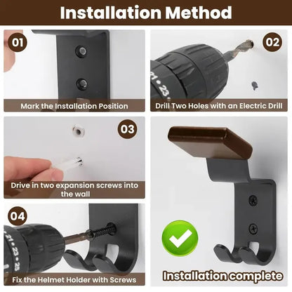 Helmet holder motorcycle helmet holder 1/2-piece set, helmet holder wall mounted with double hooks, helmet hooks suitable for fo