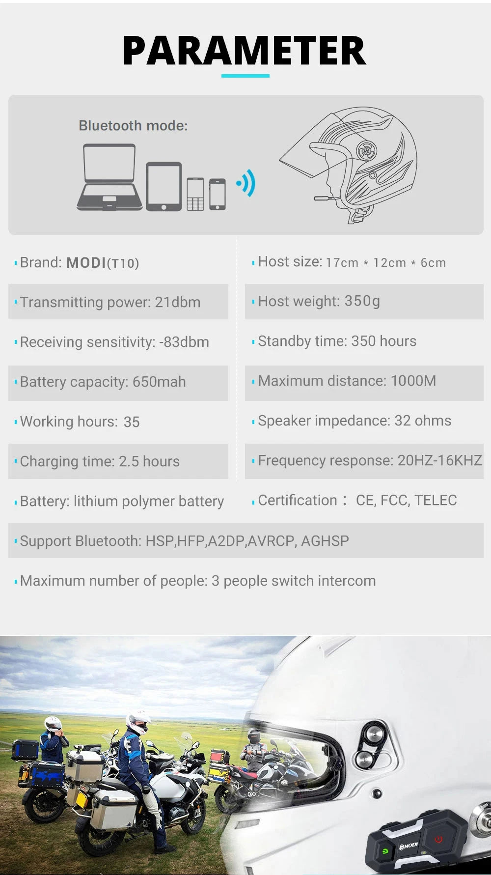 Waterproof Motorcycle Intercom Helmet Headset Helmet Speaker Interphone Moto Headset Wireless Intercomunicador 1200M