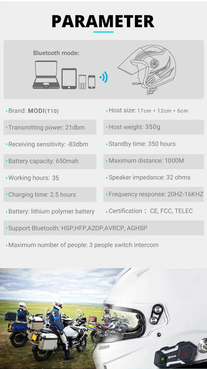 Waterproof Motorcycle Intercom Helmet Headset Helmet Speaker Interphone Moto Headset Wireless Intercomunicador 1200M