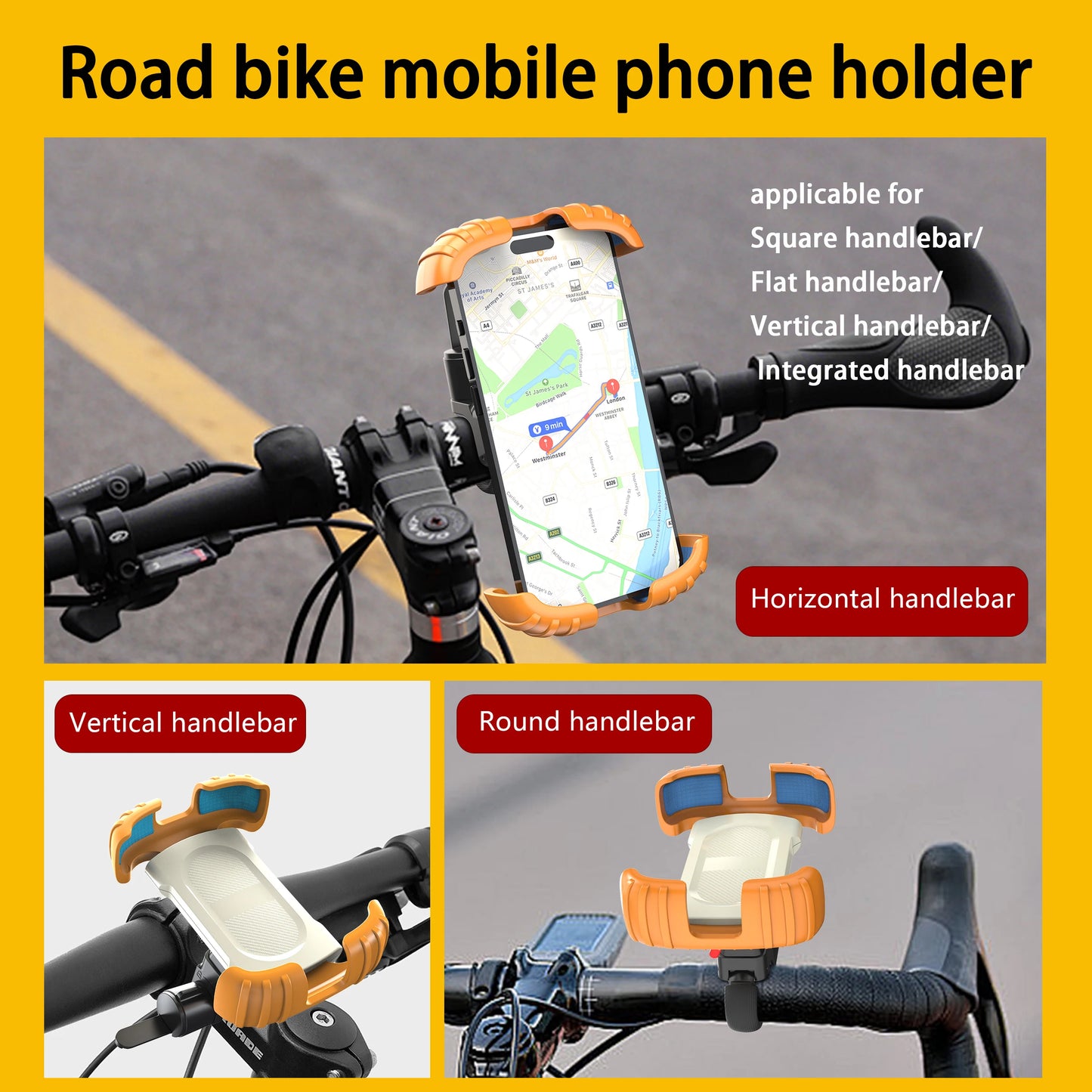 Bike Phone Holder, [2024 Upgrade] Motorcycle Phone Mount, Bicycle Phone Holder, Handlebar Phone Mount, iPhone Bike Mount, Bike A