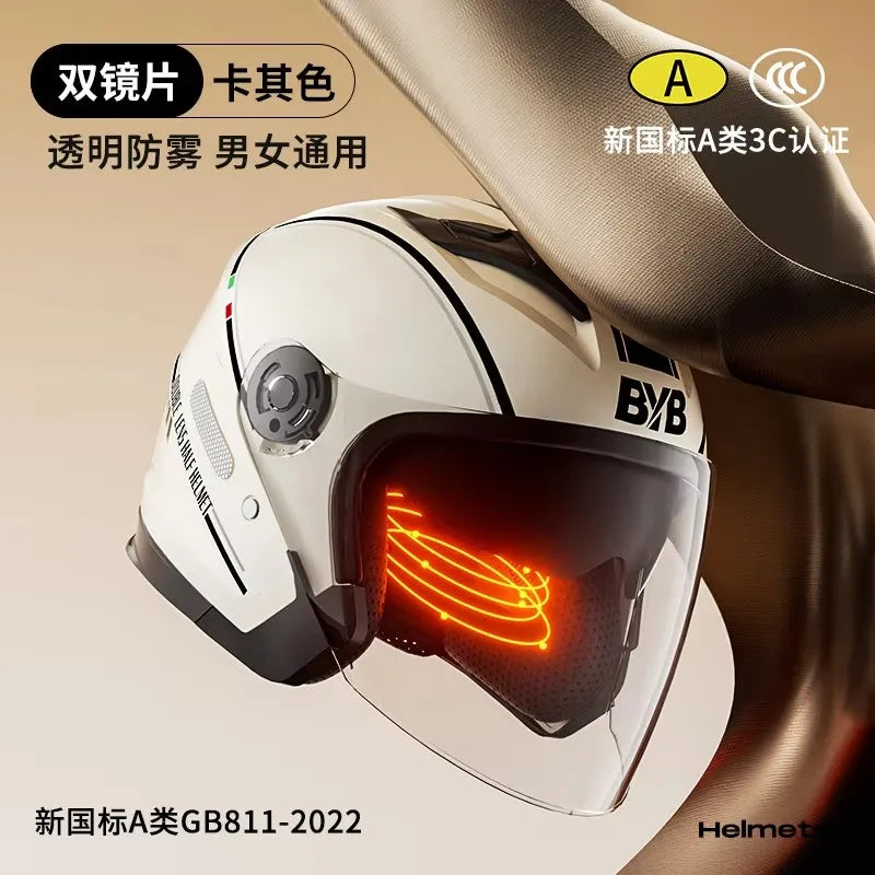 Motorcycle Open Face Helmet For Men And Women Dual Lens Sun Visor Face Shield Top Lightweight Scooter Bike Retro 3/4 Helmet