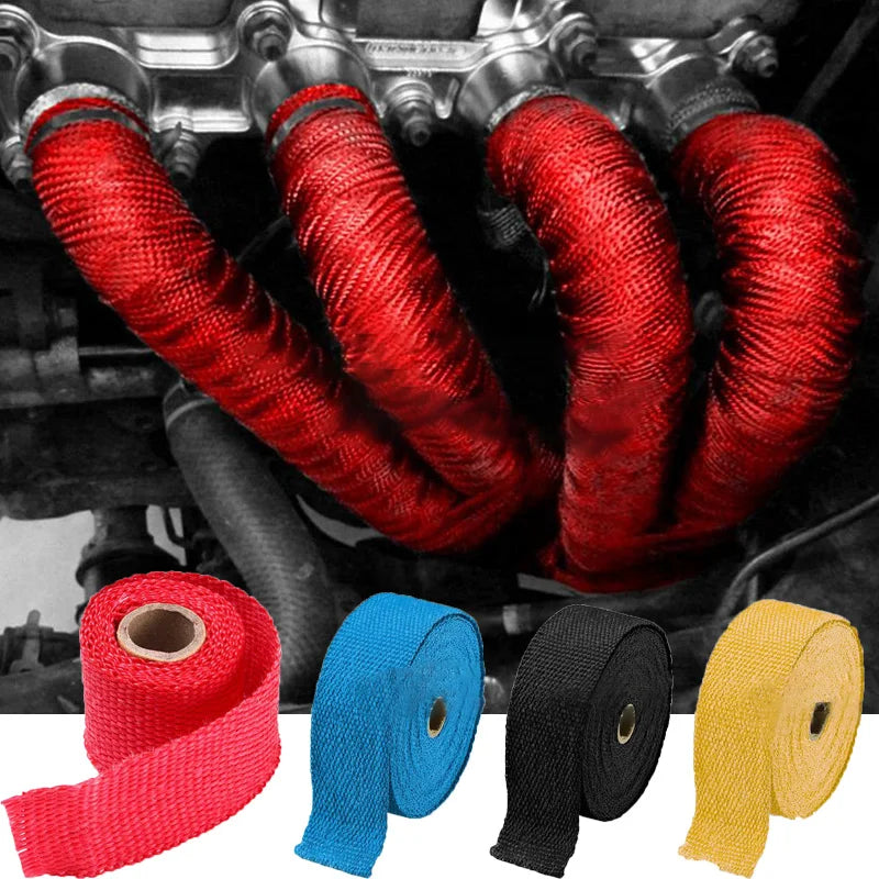 Motorcycle Car Exhaust Pipe Wrap Tape Heat Wrap Blue Black 1.5 Meters Car Exhaust Pipe Wrap Insulation Fiber Tape Auto Accessory