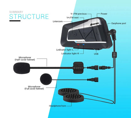 Waterproof Motorcycle Intercom Helmet Headset Helmet Speaker Interphone Moto Headset Wireless Intercomunicador 1200M