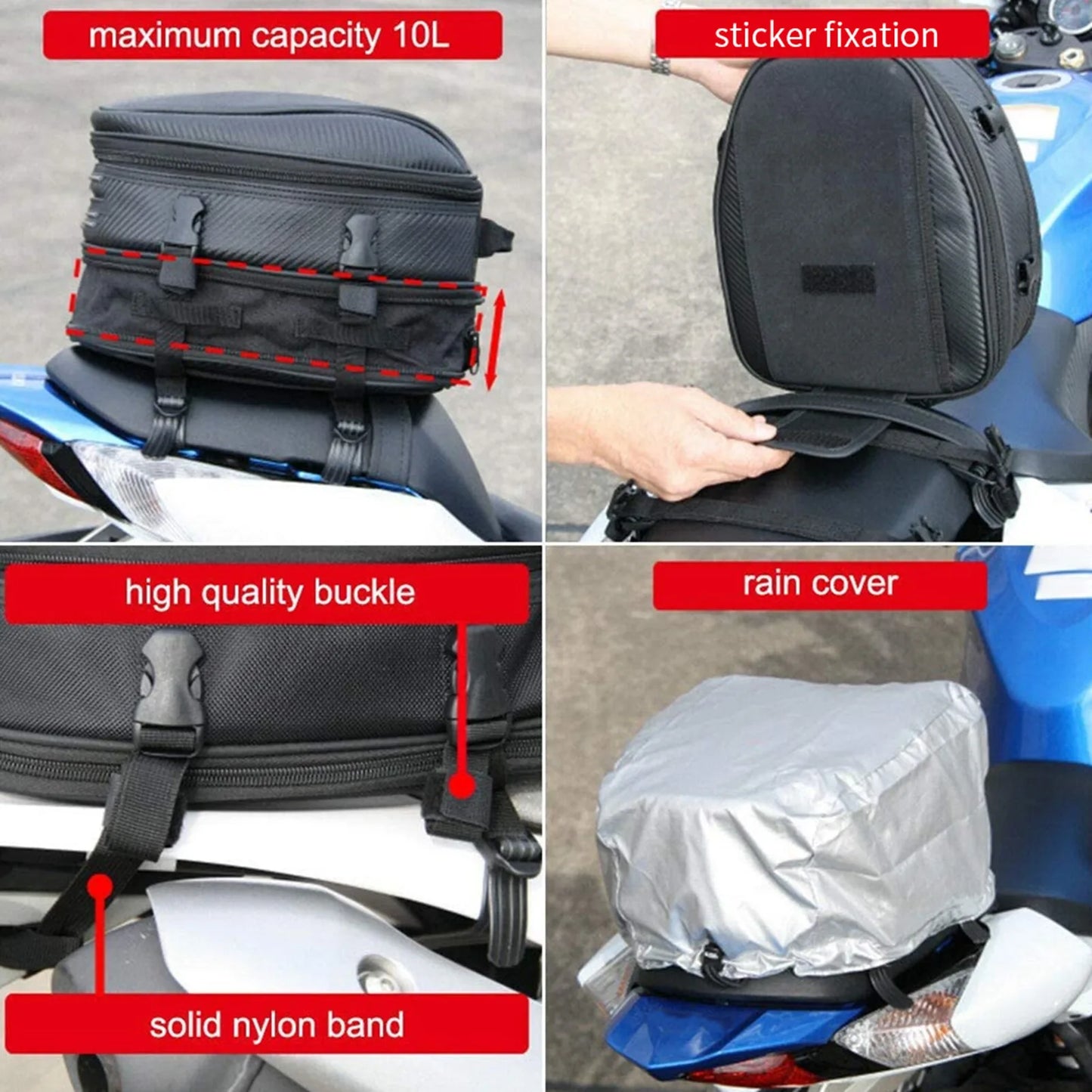 Motorcycle Rear Seat Bag Waterproof Back Saddle Helmet Tail Luggage Bags Box Rear Seat Bag Tail Luggage Box Motorcycle Tail Bag