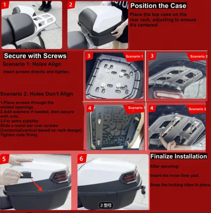 1pc 35L Motorcycle Top Box, Motorcycle Trunk ABS Material Wear-Resistant with Lock, Motorcycle Accessories,Motorcycle Helmet