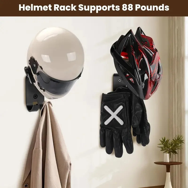 Helmet holder motorcycle helmet holder 1/2-piece set, helmet holder wall mounted with double hooks, helmet hooks suitable for fo