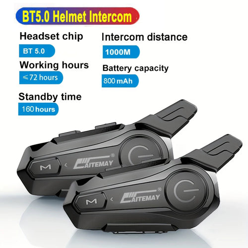 Moto Helmet Intercom Headset Bluetooth-compatible 5.0 Motorcycle Earphones Wireless Interphone Speaker Headphone Handsfree Call