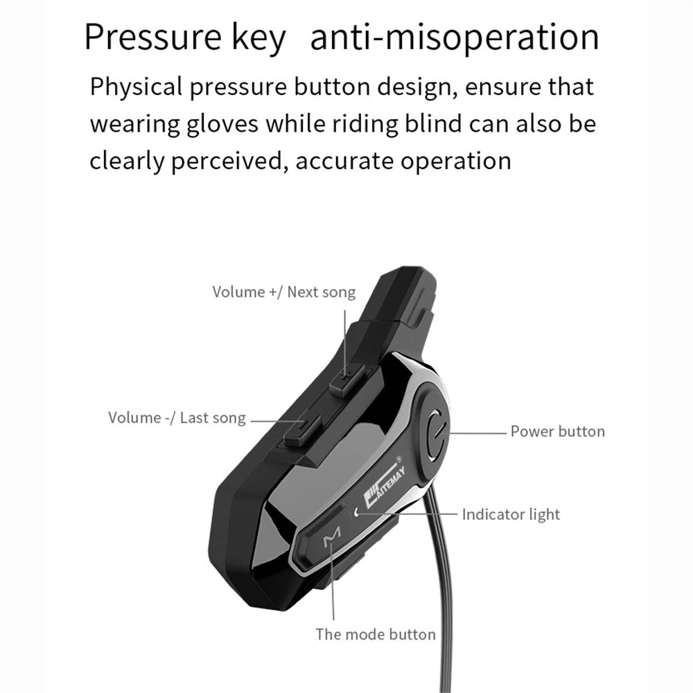 Moto Helmet Intercom Headset Bluetooth-compatible 5.0 Motorcycle Earphones Wireless Interphone Speaker Headphone Handsfree Call