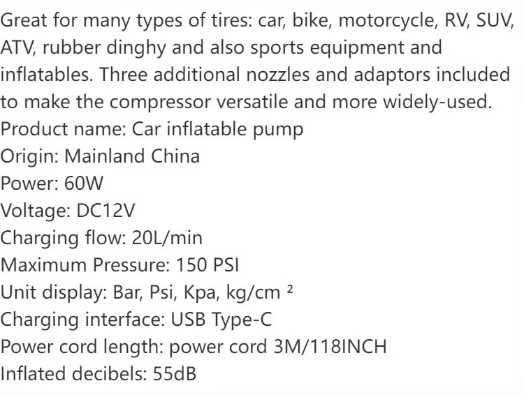 Air Compressor Air Pump For Car Portable Tyre Inflator Electric Motorcycle Pump Air Compressor For Car Motorcycles Bicycles